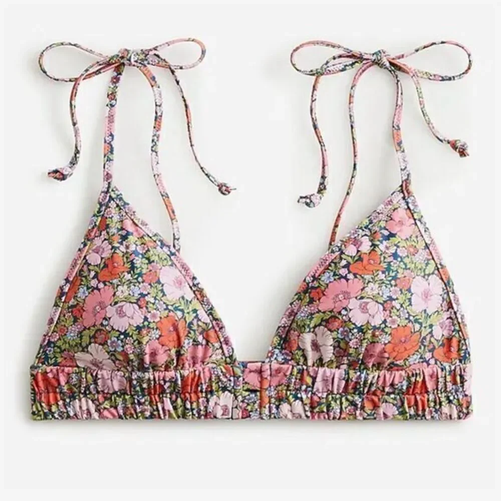 NWT J. Crew Women's 2X‎ Tie-shoulder Ruched Bikini Top Liberty Meadow Song